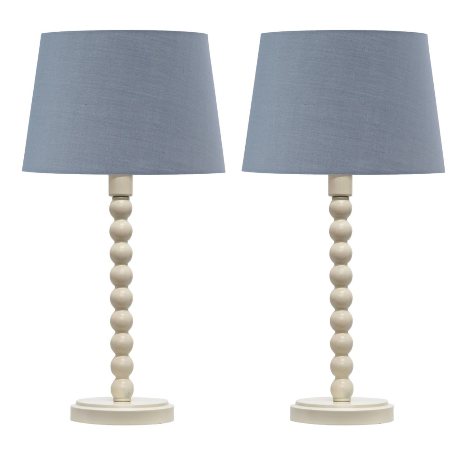 First Choice Lighting Set Of 2 Bobbin Ivory Lamps With Grey Cotton Shades - Ivory & Grey