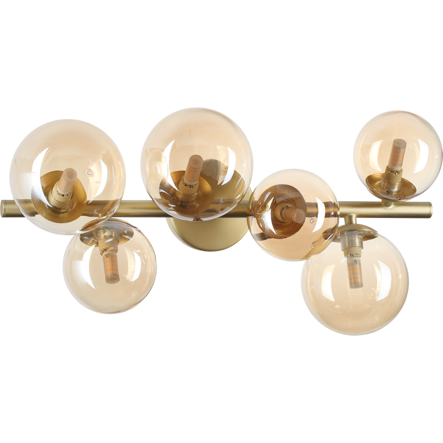 Perlage 6 Light Globe Ceiling Light Brass, Amber Glass Shade - Image 2