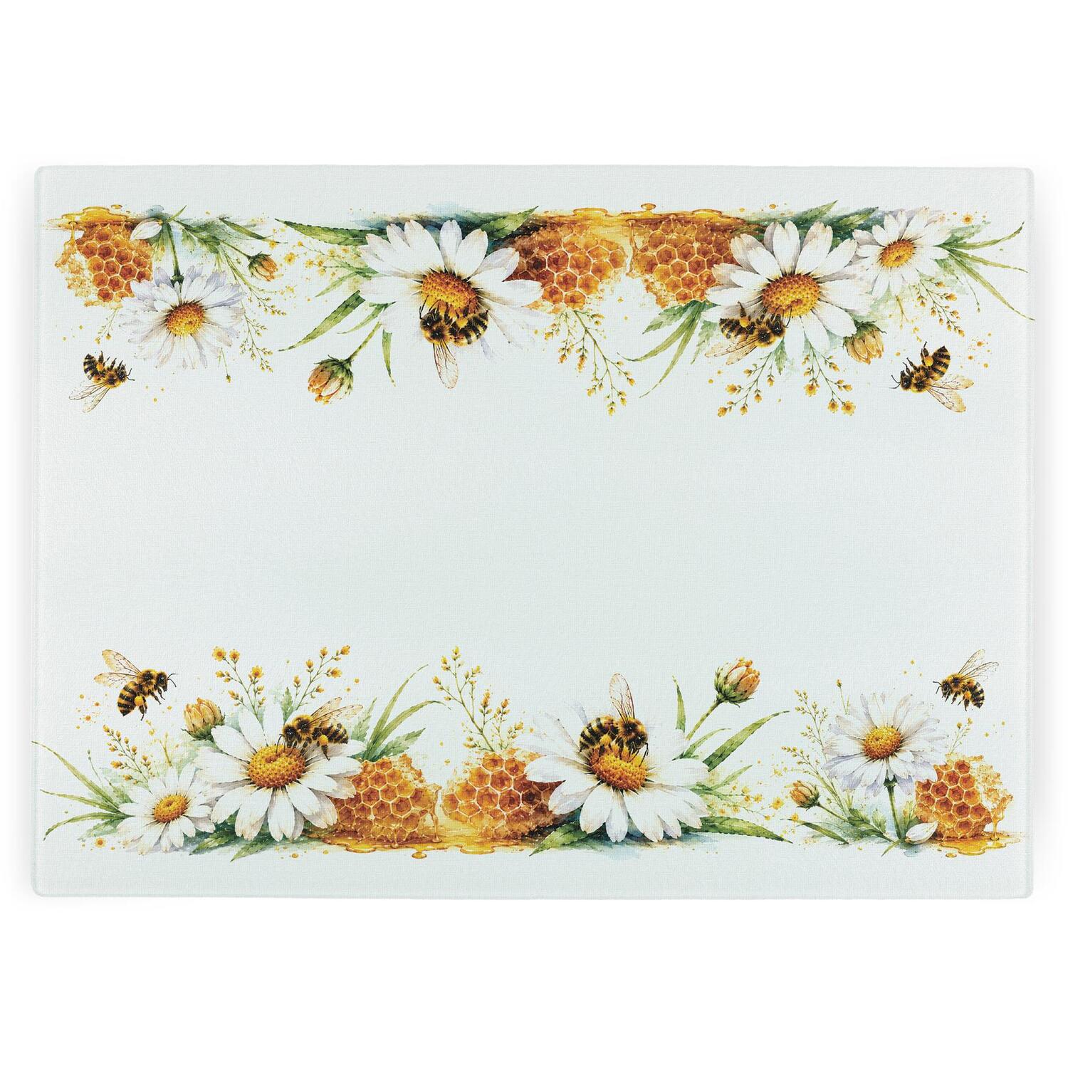 Purely Home Daisy Bees Textured Glass Worktop Protector - Large Kitchen Chopping Board - Multicoloured