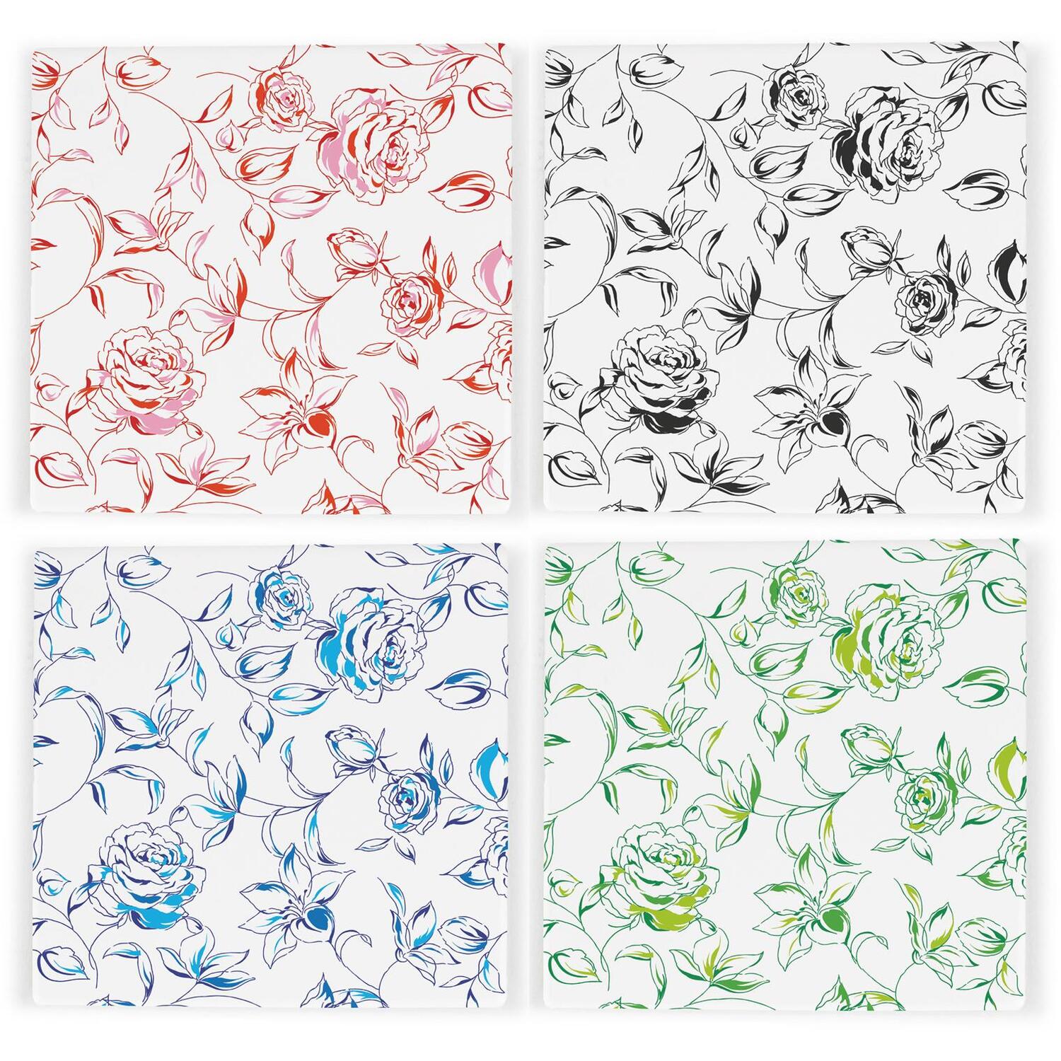 Painted Roses Ceramic Coaster Set - Colourful Floral Gifts for Her Set of 4 - Image 2