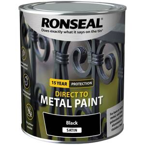 Ronseal Direct to Metal Black Satin Paint 750ml.