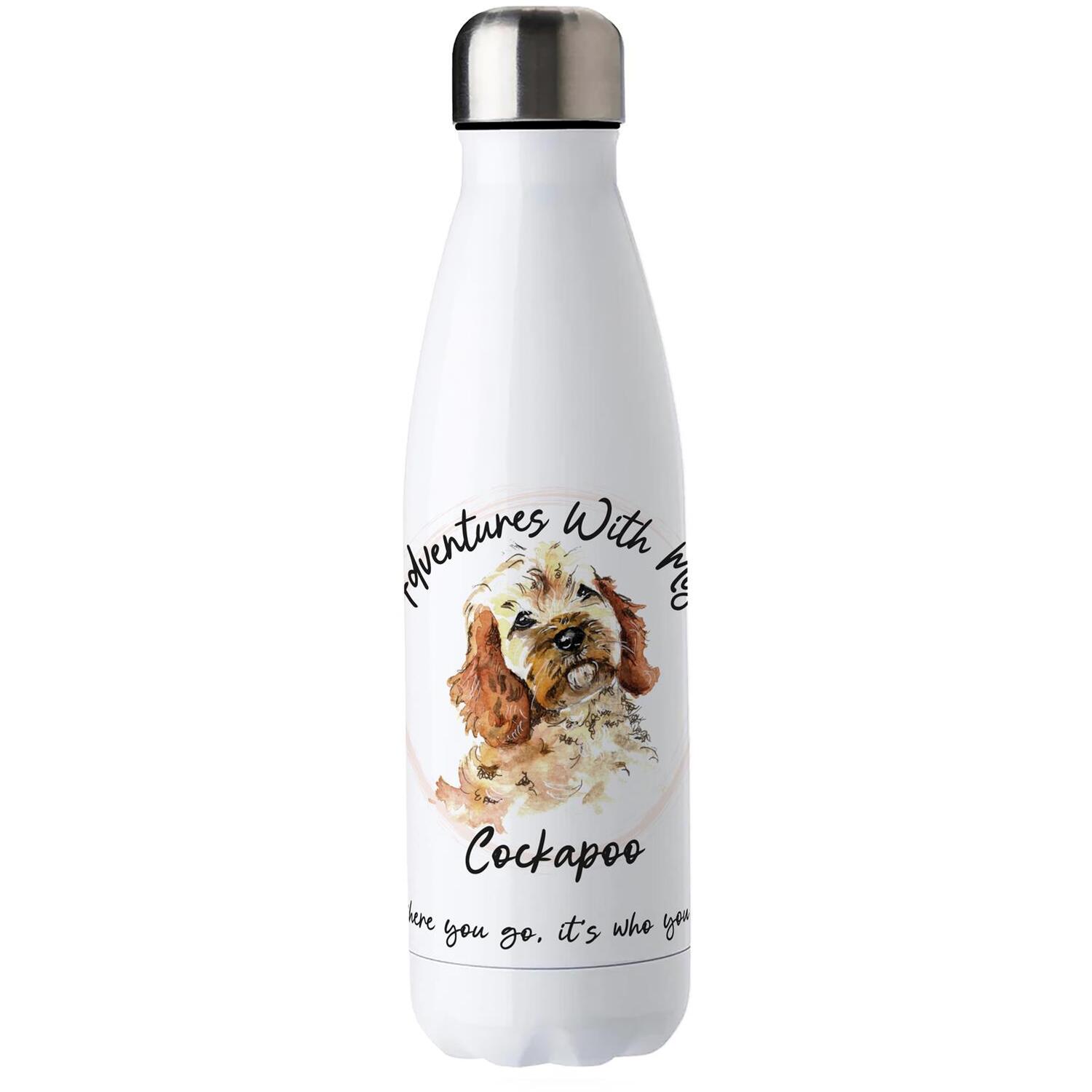 Purely Home Dog Adventures Cockapoo Stainless Steel Water Bottle - White