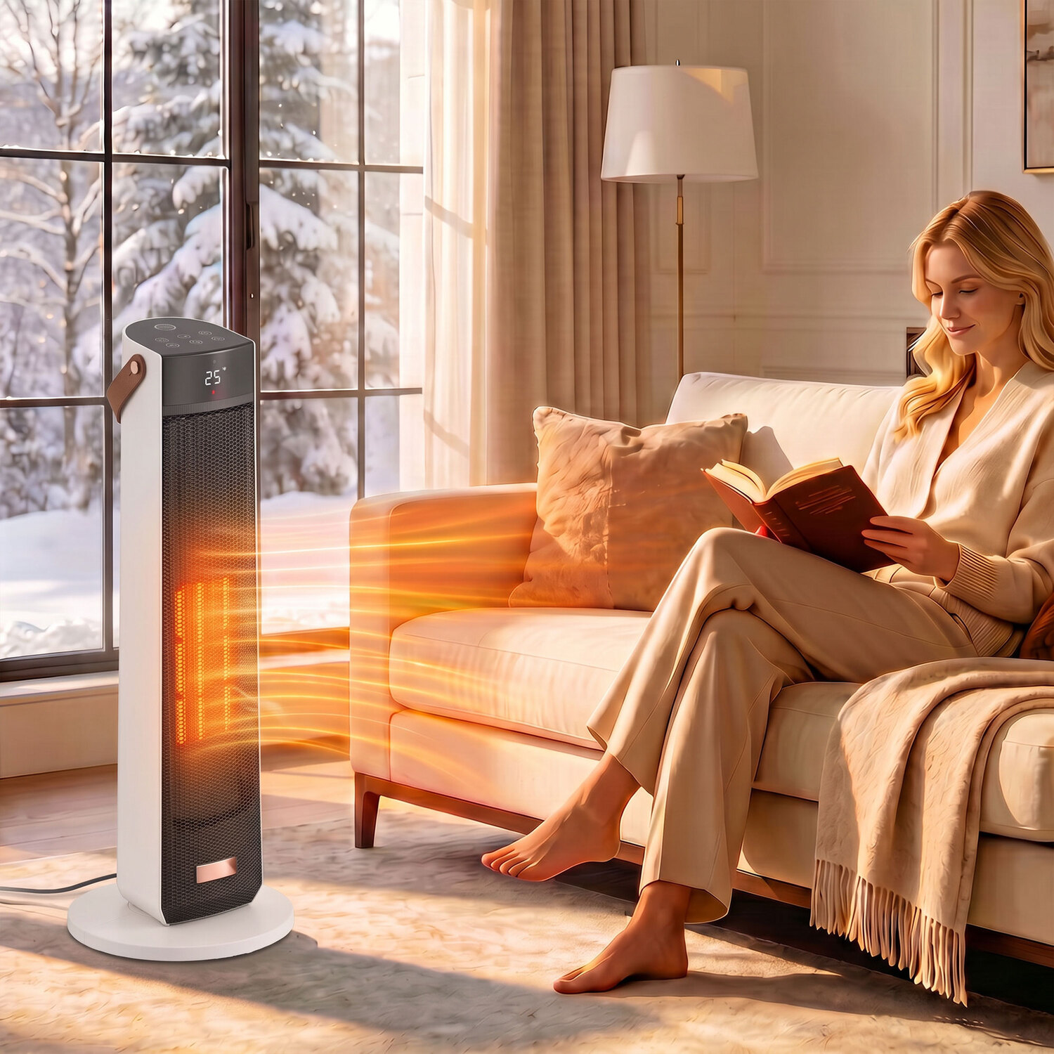 Rackhams Beige/Brown/Orange Portable Space Heater With Realistic Flame Effect, 2000W Ceramic - Image 4