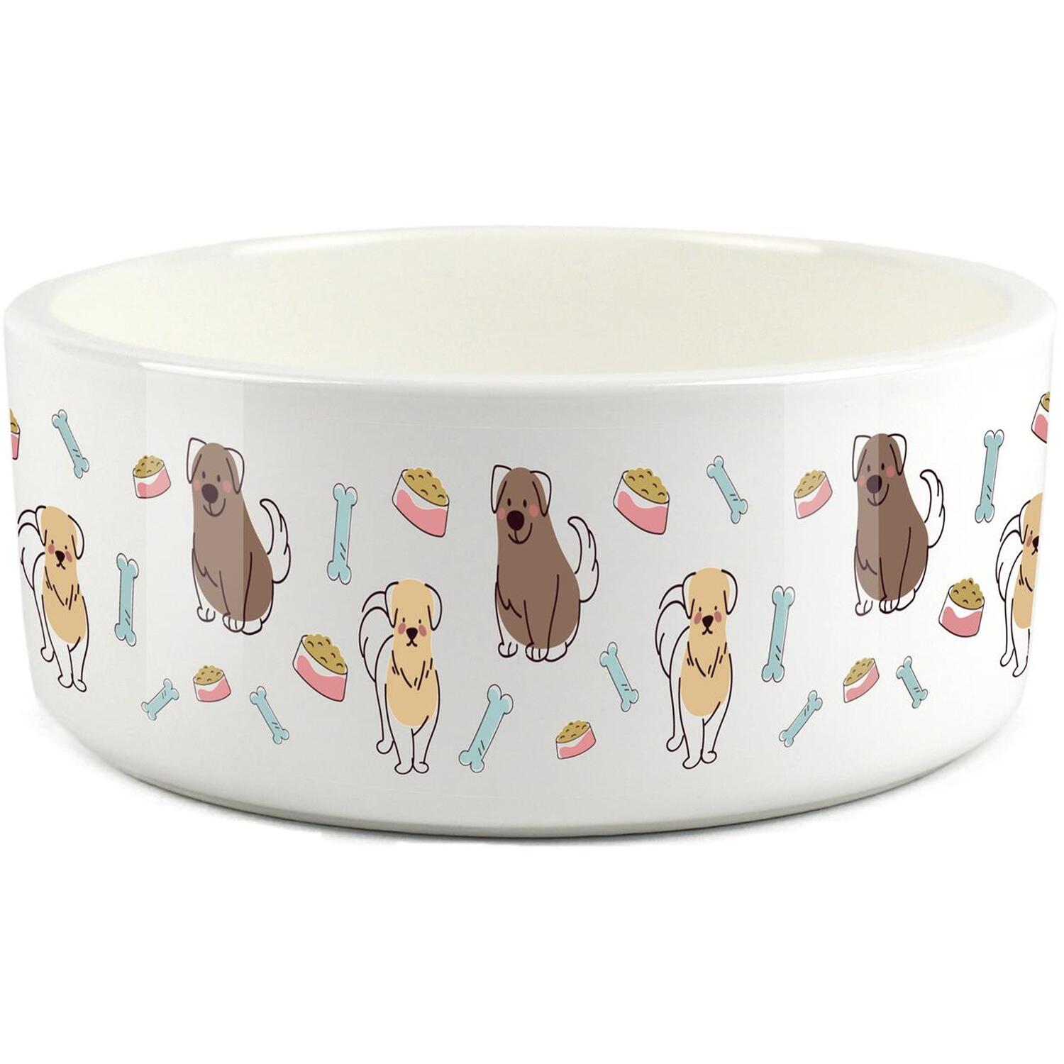 B&Q - Cute Cartoon Dogs Large Ceramic Pet Food/water Bowl - Image 2