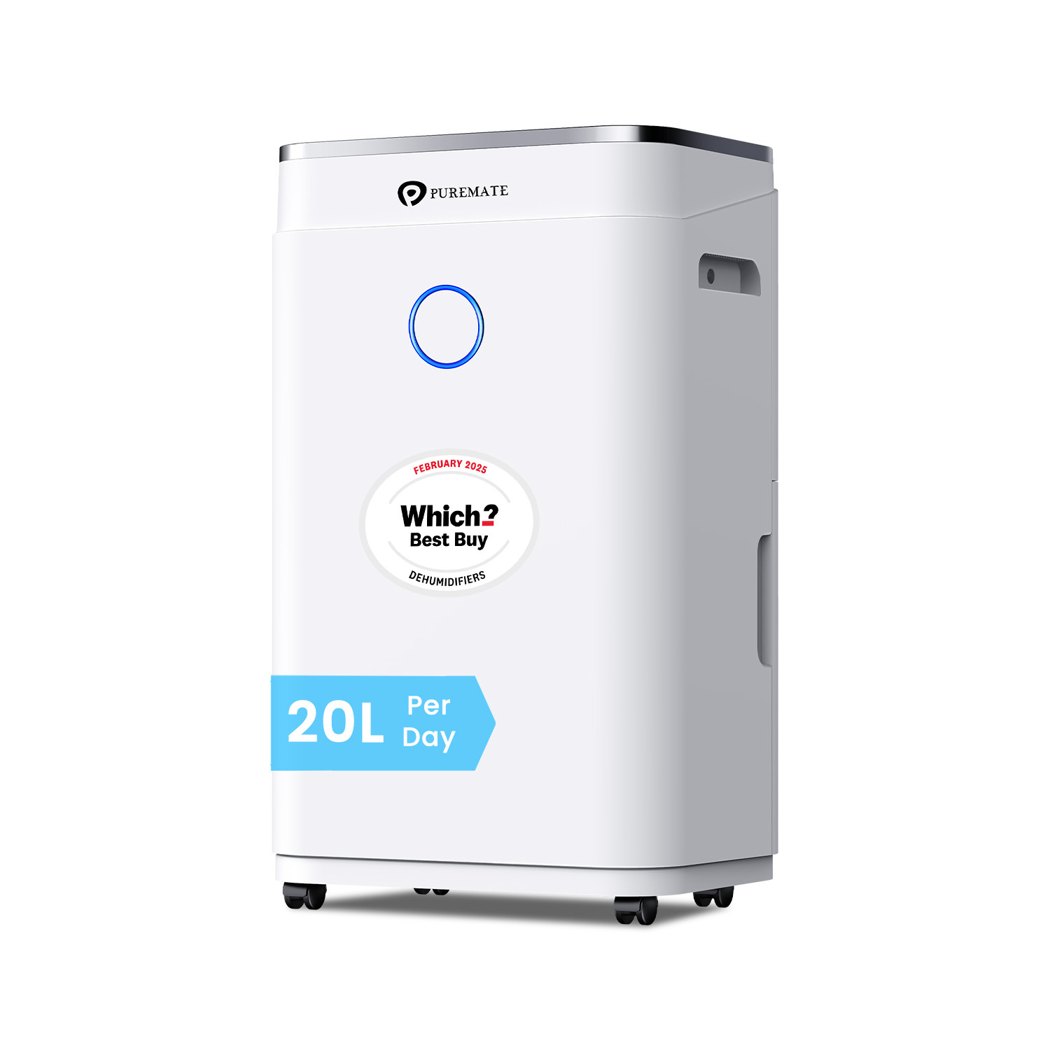 Puremate Unisex White 20L/Day Portable & Compact Dehumidifier W/ Litre Tank Capacity, Digital Display, Continuous Drainage, Laundry Drying & 24Hr Timer Size 6.5 - Image 3