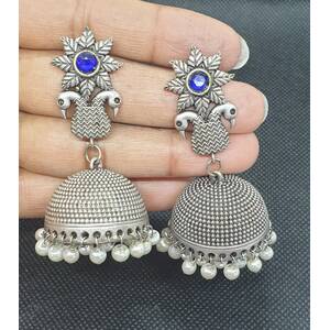Lightweight Peacock JhumkaJhumki Earrings Blue Stone