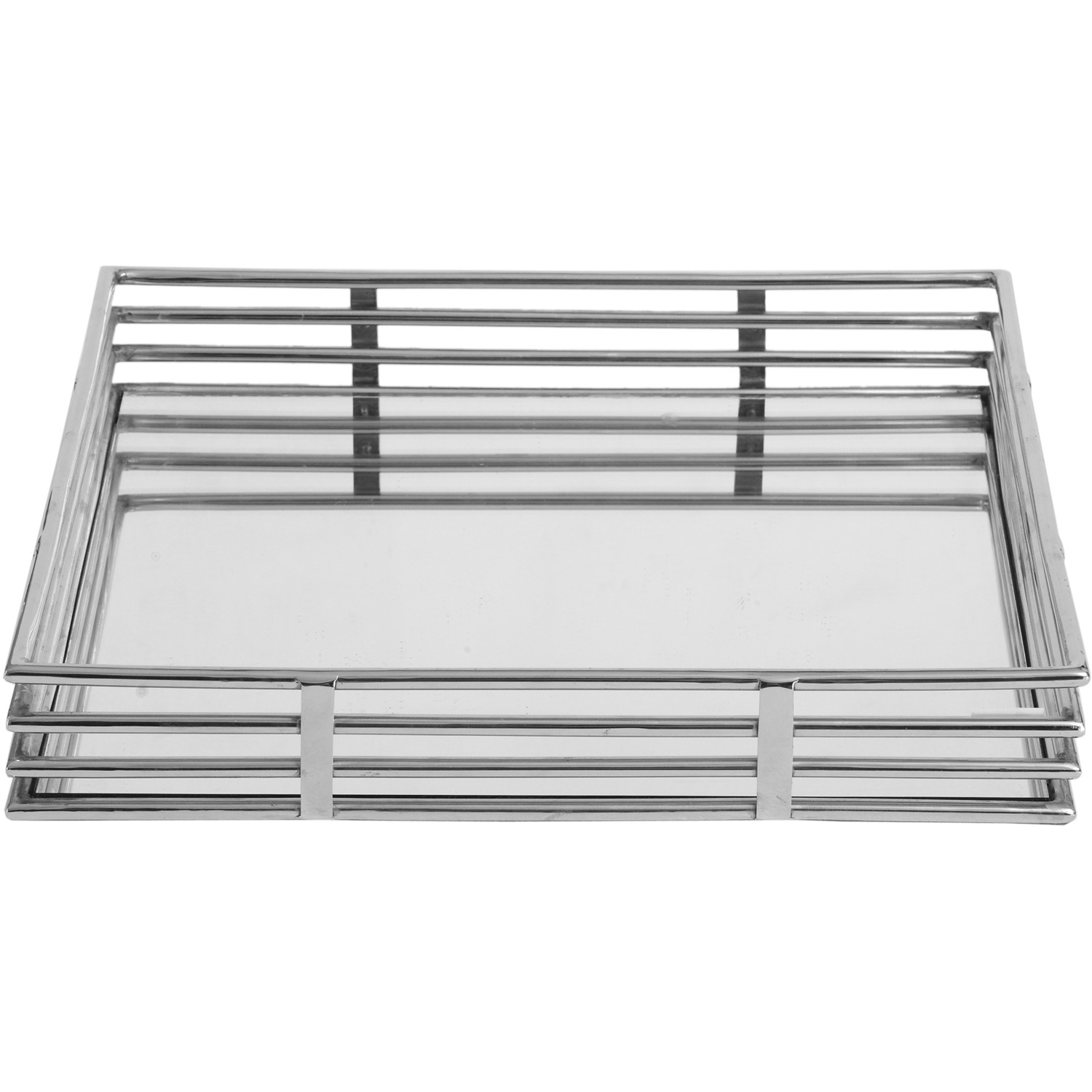 Vanity Living - Set of 2 Square Chrome Mirrored Tray - Silver thumbnail
