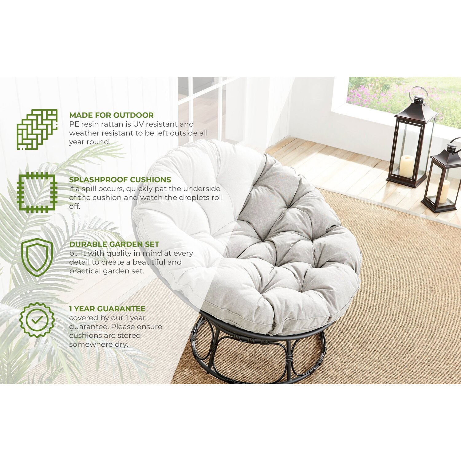 Moon Chair Rattan Cushioned Outdoor Garden Chair - Black