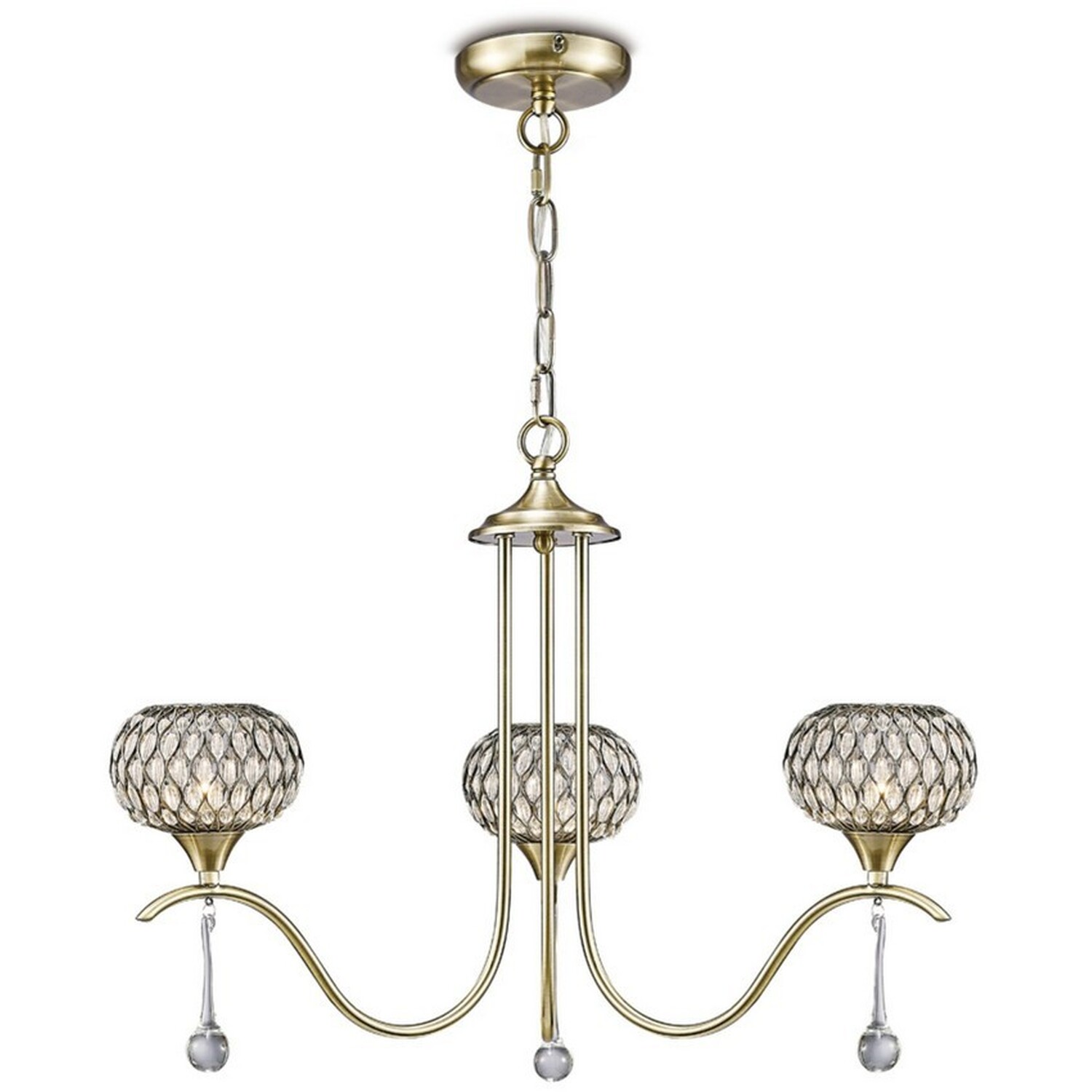 Chelsie Ceiling Pendant 3 Light Antique Brass, Clear Glass - Antique Brass