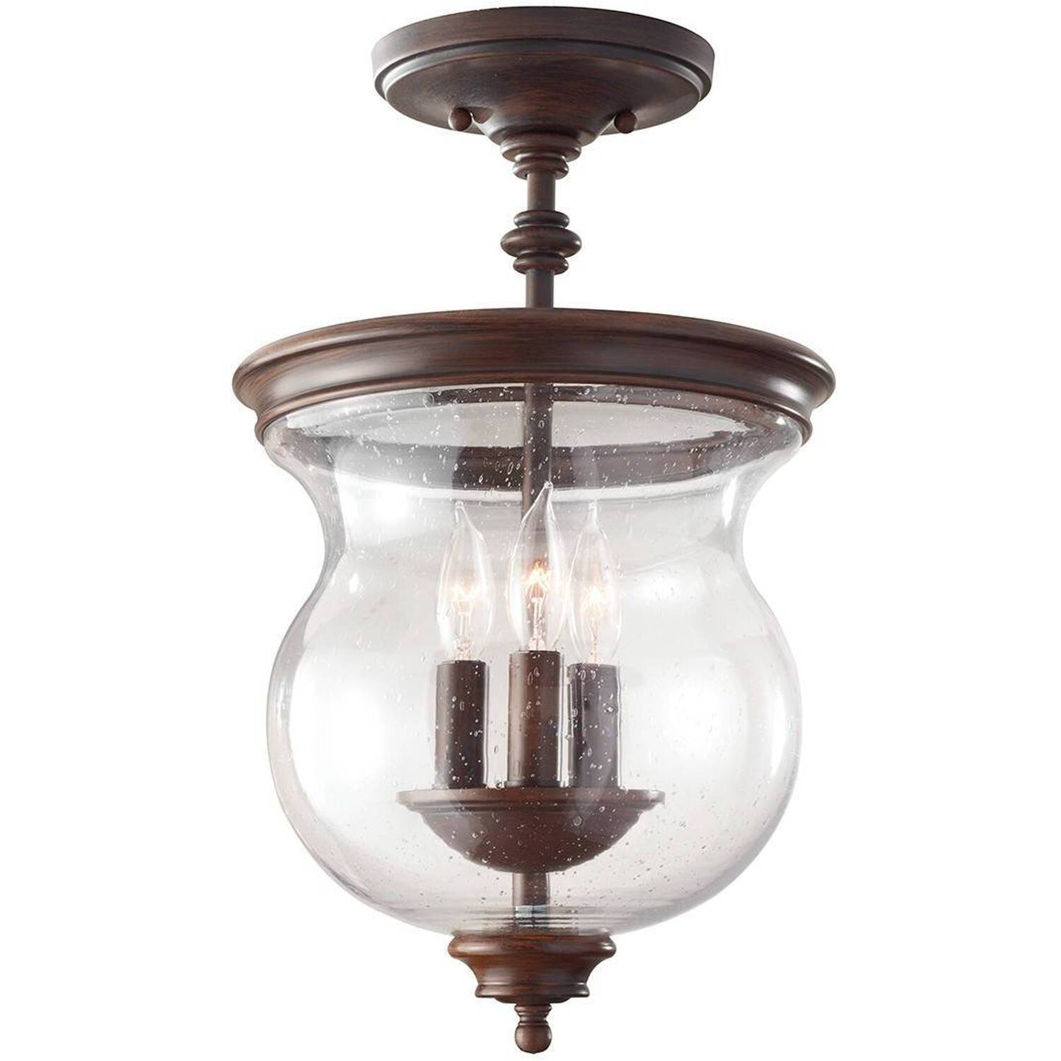 Pickering Lane 3 Light Semi Flush Ceiling Light Antique Bronze, E14 - Antique Bronze