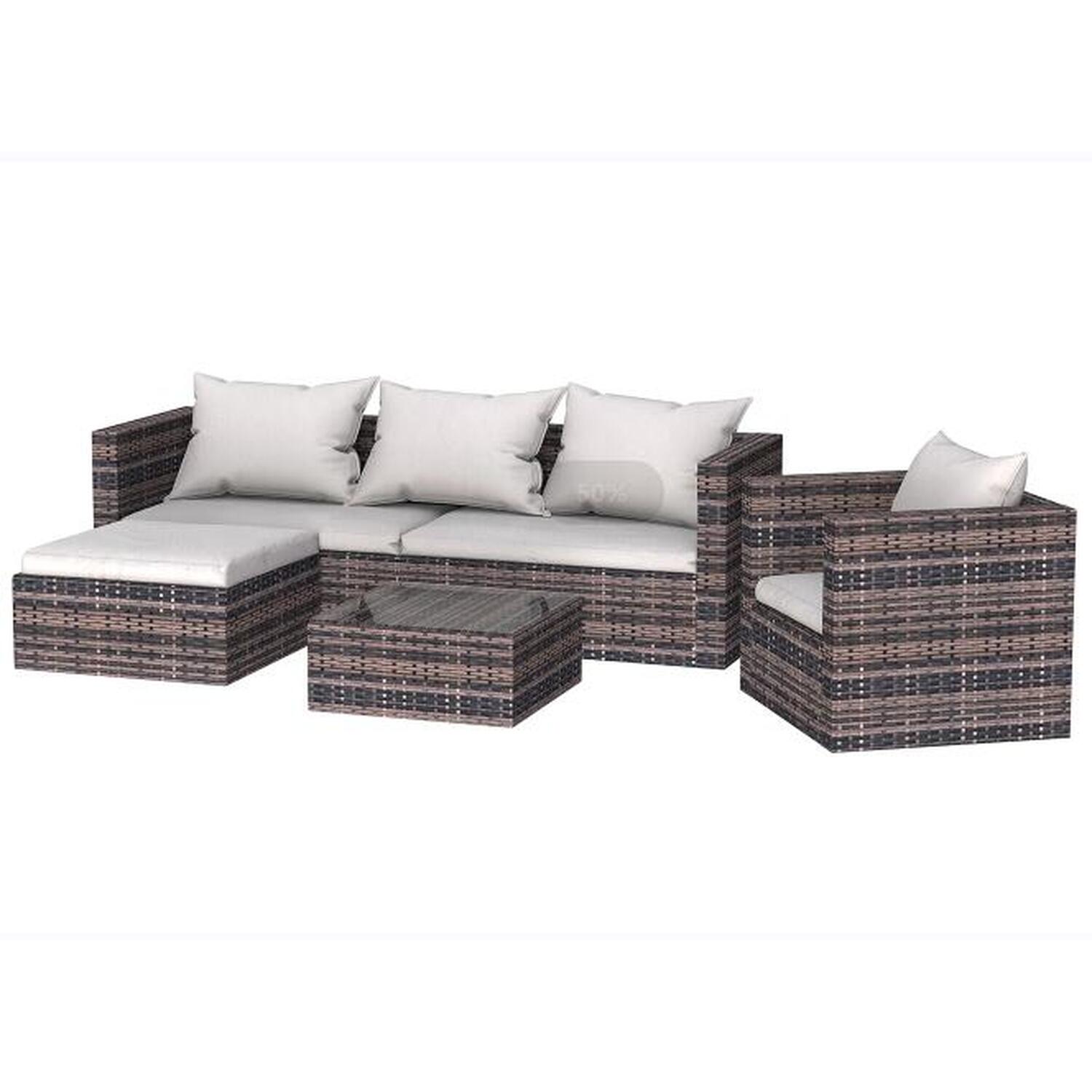 Outdoor Garden Rattan Furniture Set 4 Styles - Brown / 5 Seater thumbnail