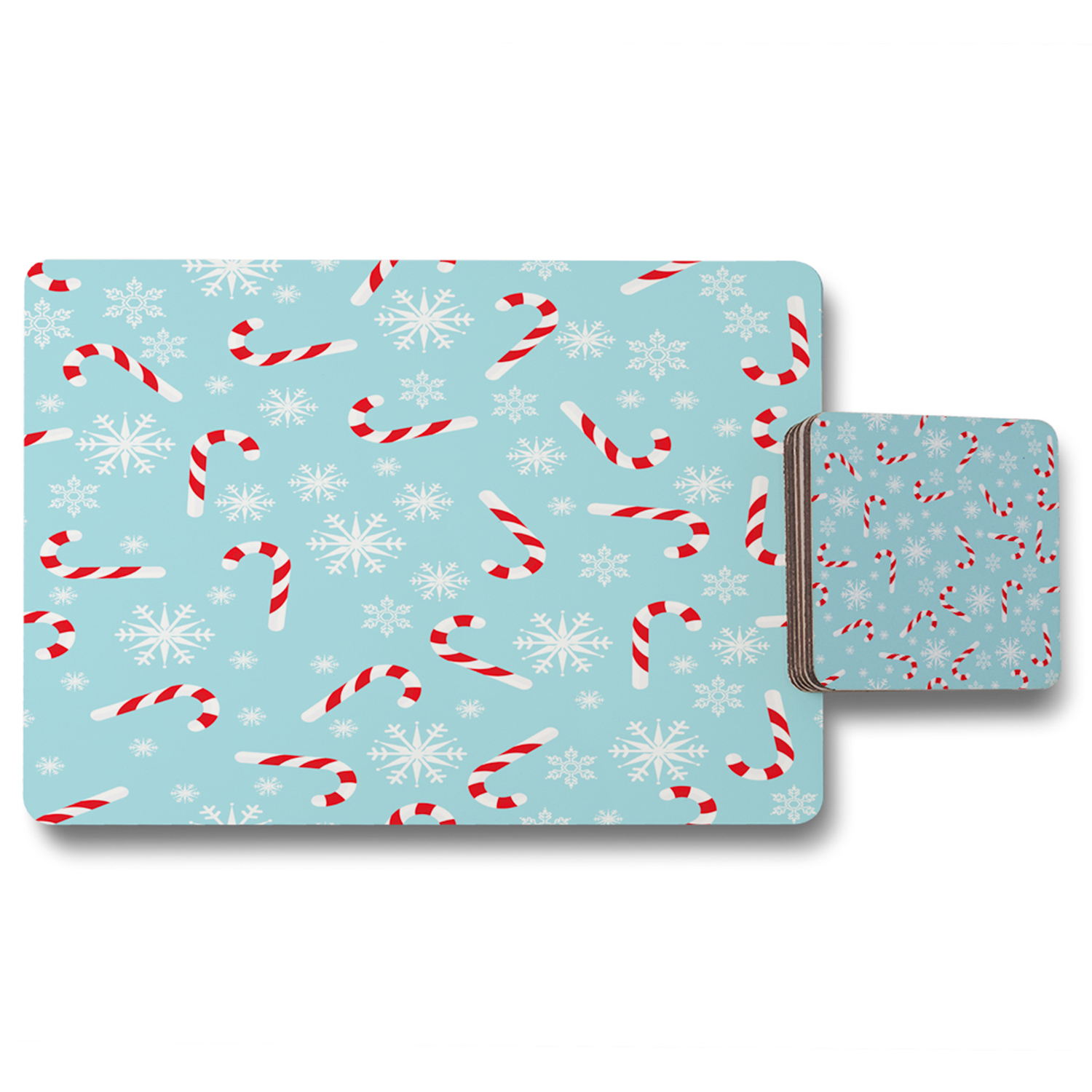 Candy Canes And Snowflakes Dining Placemat  Coaster Set - Blue