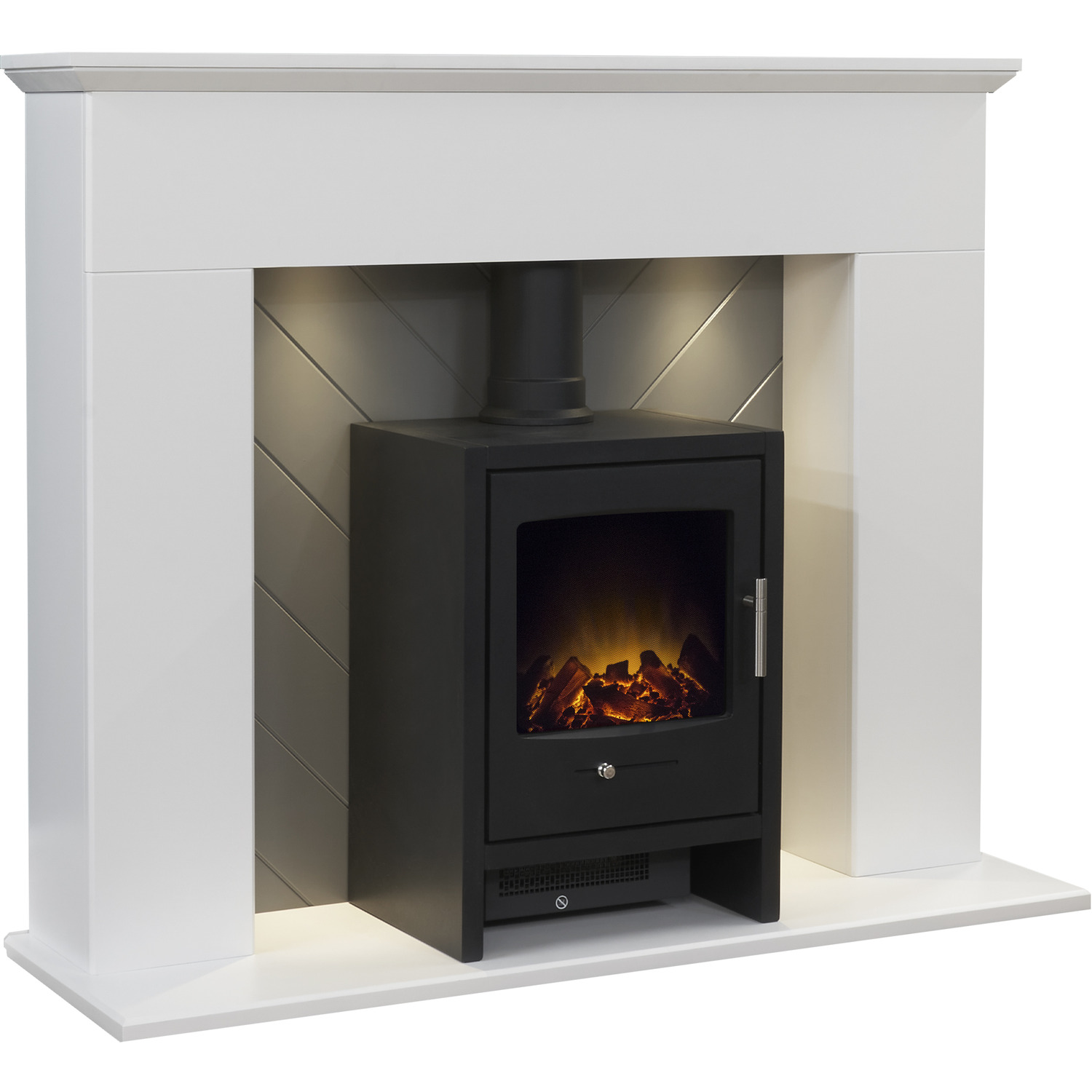 Adam Corinth in White Grey with Bergen Electric Stove in Charcoal Grey, 48  Inch