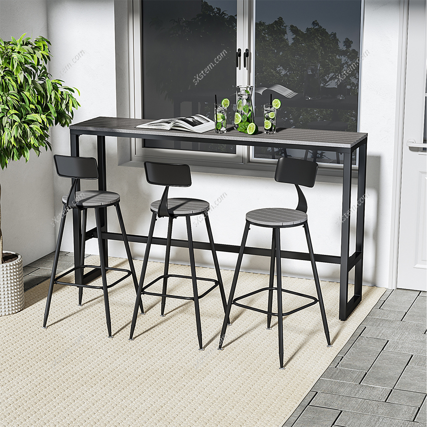 Rectangular High Bar Dining Table - Grey 180cm