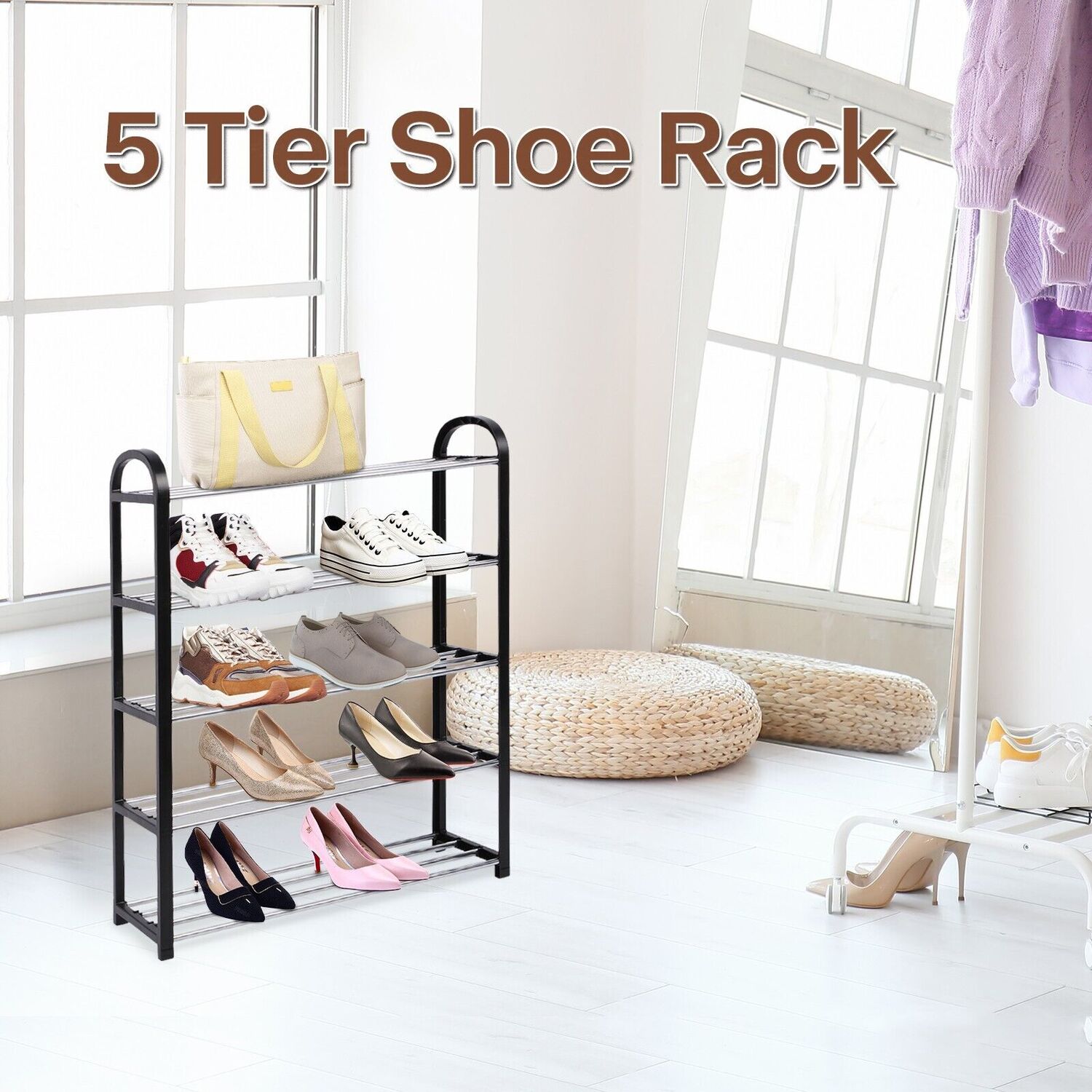 5 Tier Heavy Duty Shoe Rack - Black