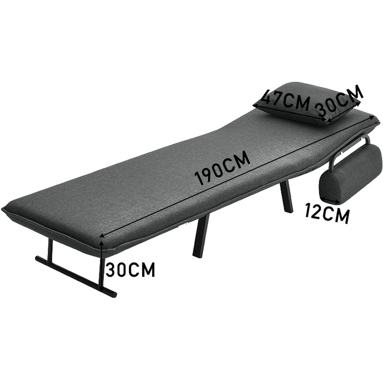 Fabric Folding Single Sofa Bed With Pillow Pocket - Grey