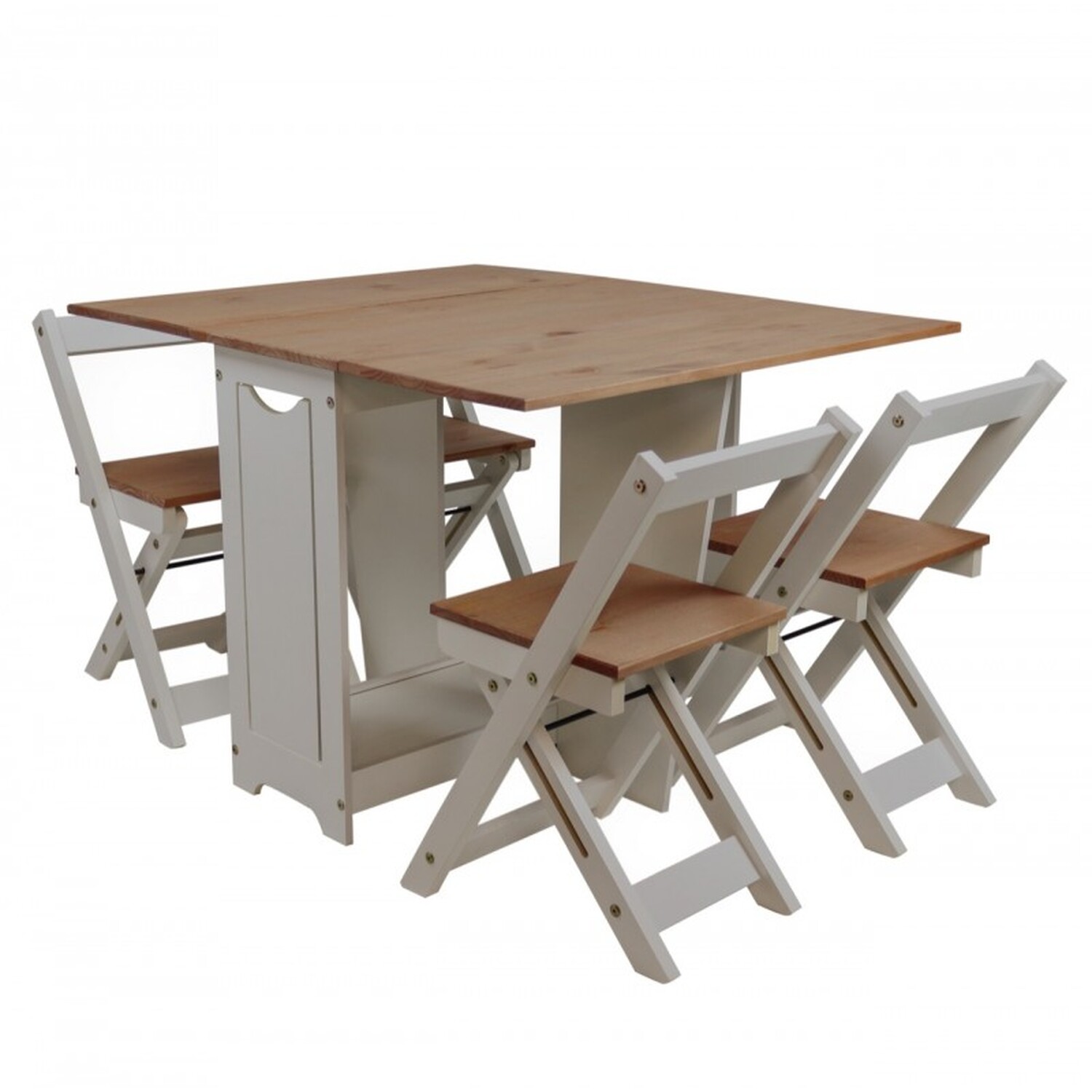 Corona Butterfly Dining Set Table 4 Chairs Folding Mexican Pine Wood Drop Leaf - Distressed Grey Wax