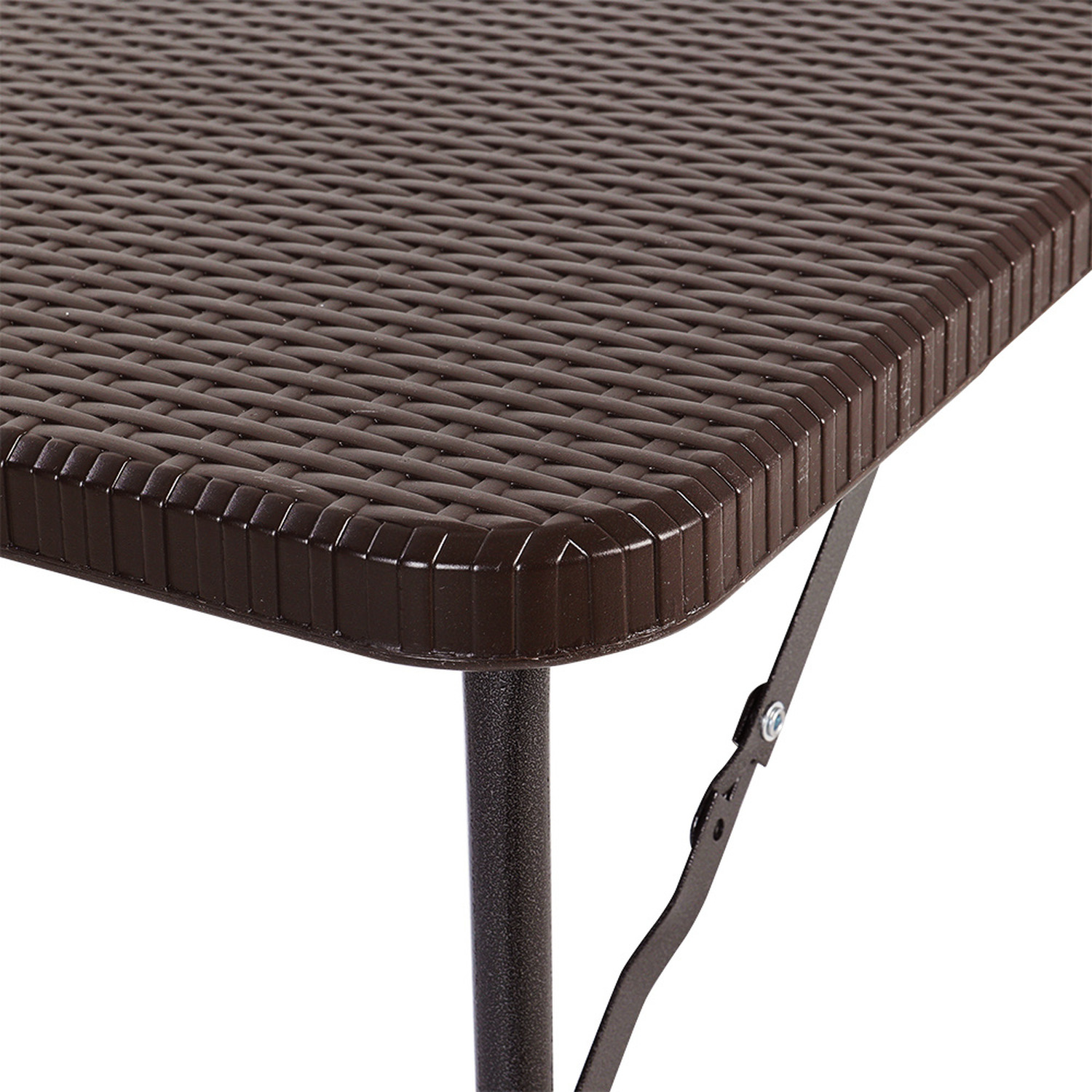 Foldable Beer Dining Table Garden Camping Rattan Effect - Brown 60cm