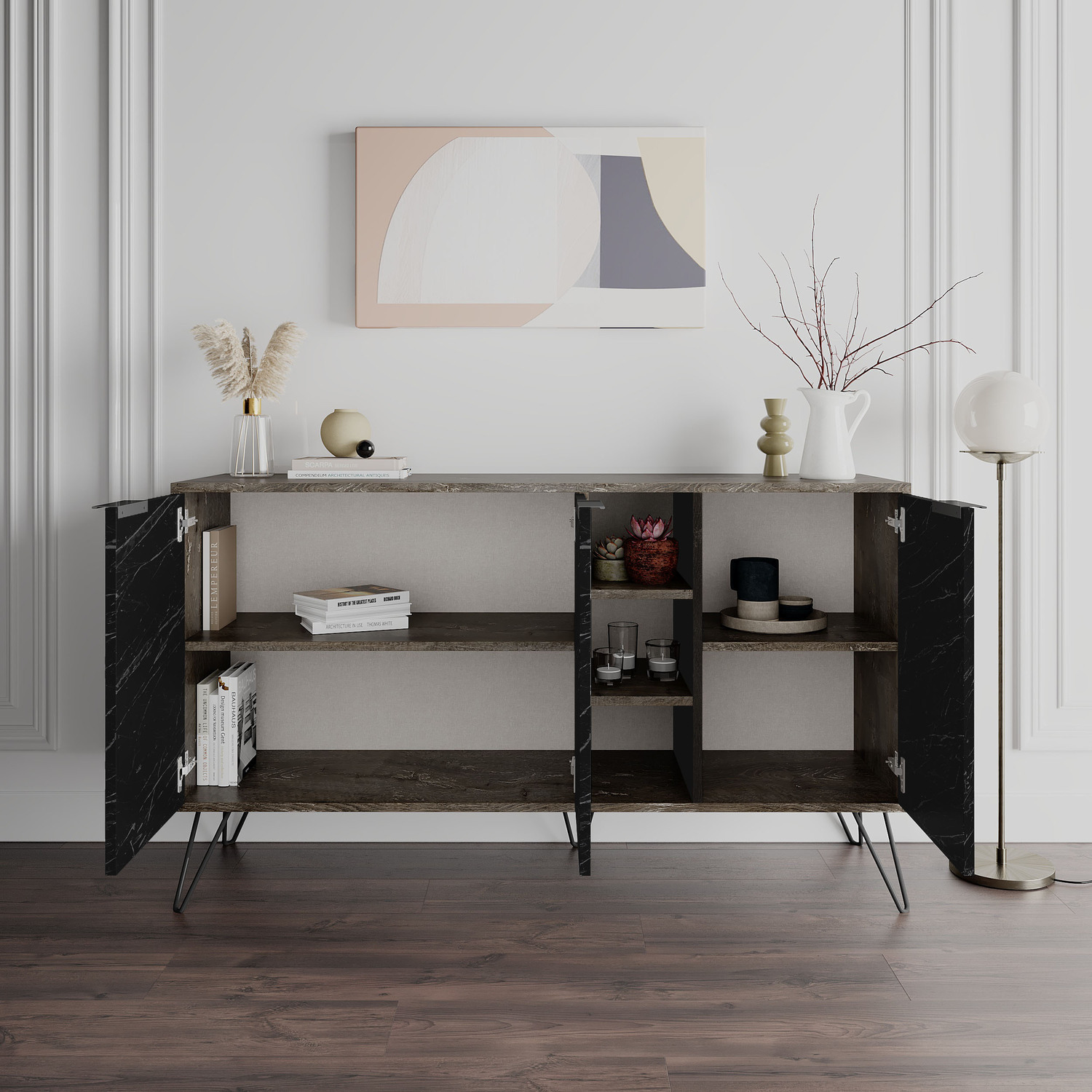 Clara Console Sideboard Display Unit - Black Marble Effect