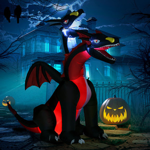 HOMCOM 7FT Tall Halloween Inflatable Dragon with 2 Heads and LED Lights