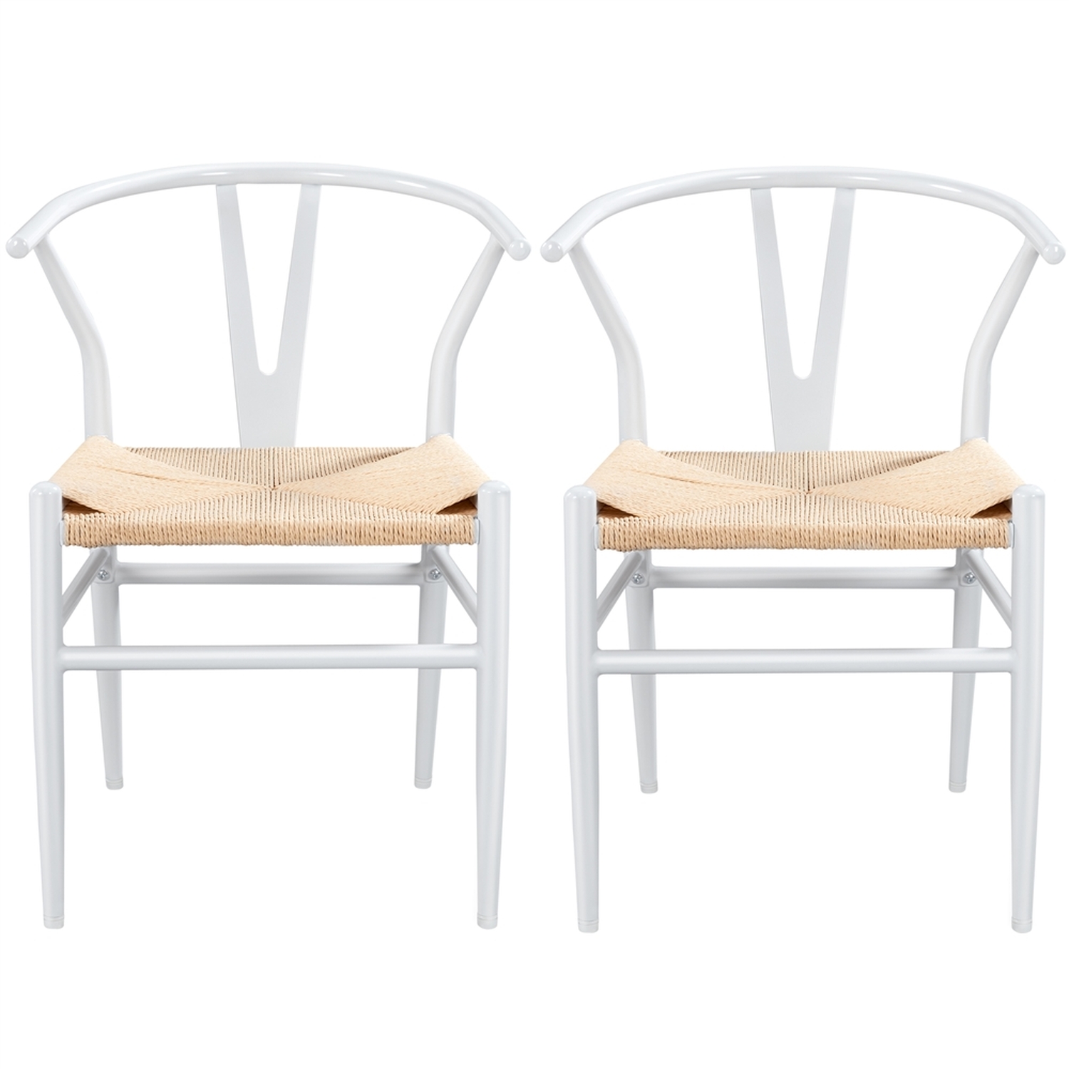 Yaheetech - Set of 2 Metal Frame Weave Dining Chair - White thumbnail