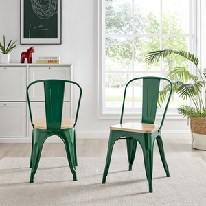 Green Colton Stackable Tolix Style Industrial Metal Kitchen Dining Chair Wood Seat shot 4116954