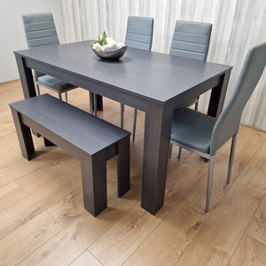 Dining Table Set With 4 Leather  Chairs And a Bench