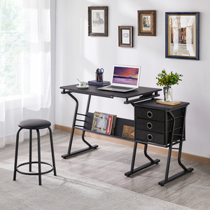 Adjustable Drafting Table with 3 Drawers and Extra Storage Shelf