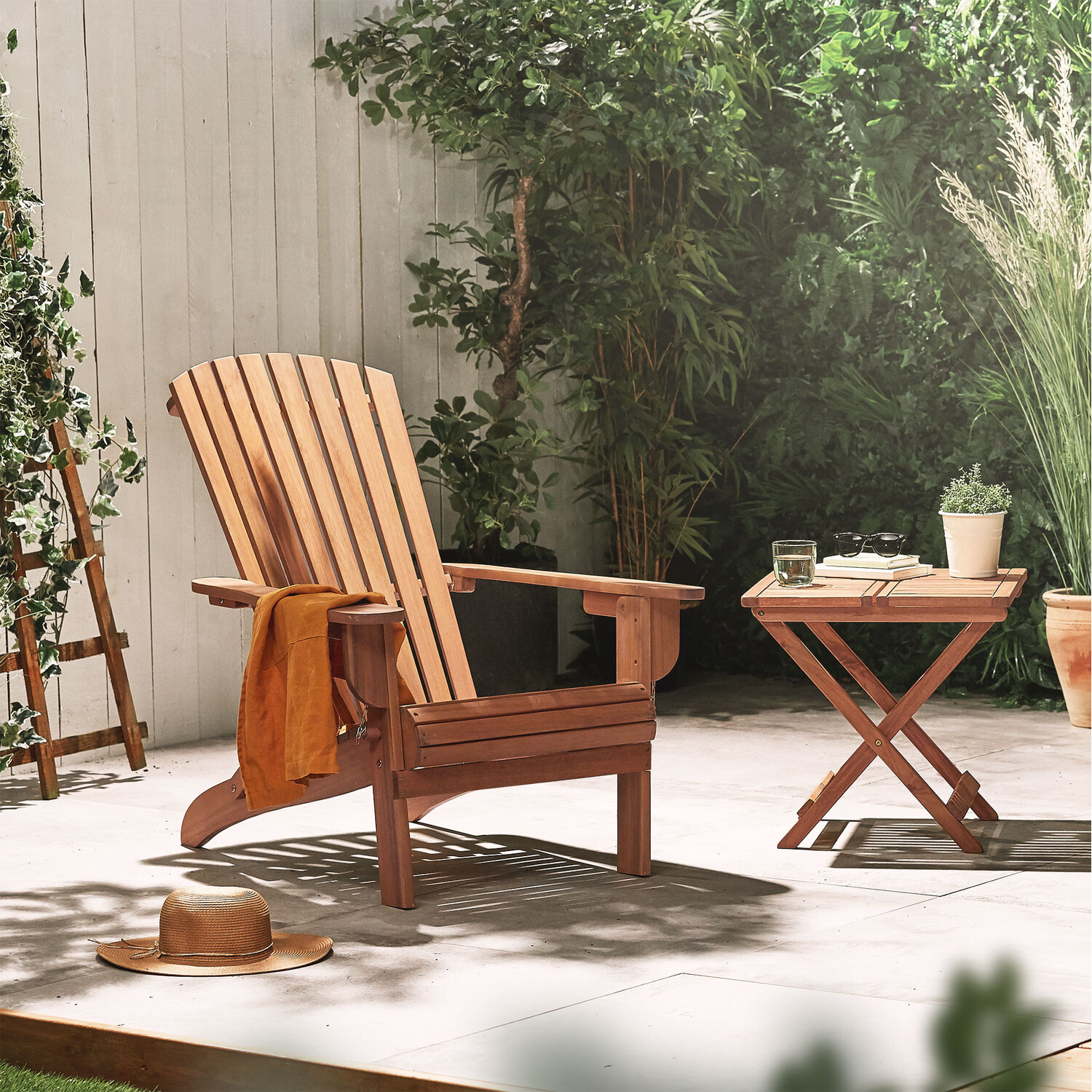 Folding Adirondack Garden Chair With Oiled Finish - Natural 2