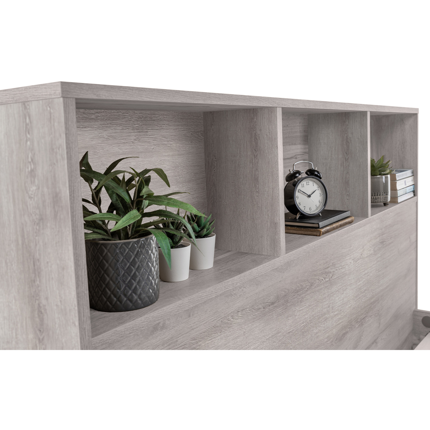 Bali Bookcase Headboard Bed - Grey Oak King