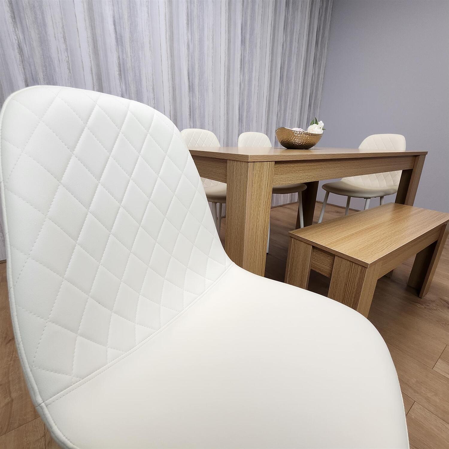 Dining Table With Stiched Chairs And Bench Set - Cream
