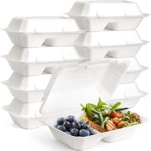 2 Compartment Disposable Bagasse Clamshell Takeaway Boxes