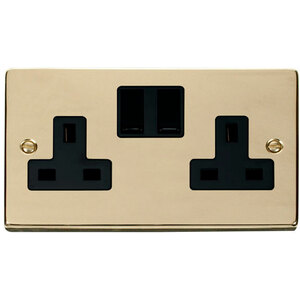 Polished Brass 2 Gang 13A Twin Double Switched Plug Socket