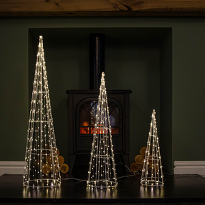 Set of 3 Light up Dewdrop Christmas Cone Trees with LEDs