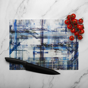 Blue Grunge Pattern Glass Chopping Board-large