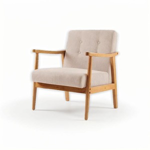 Solid Wooden Armchair with Button Cushion and Fabric Seat