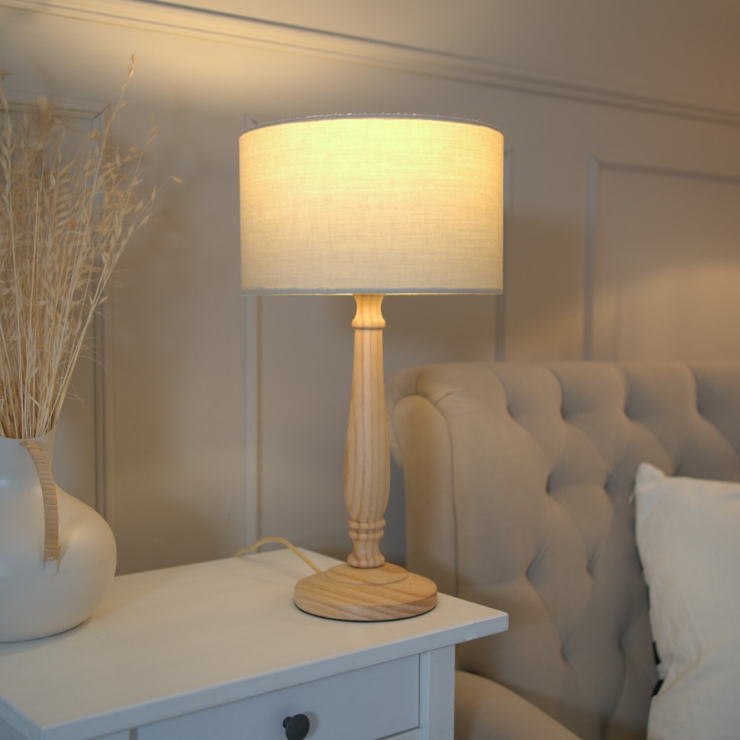 Image of Victoria Light Wood Table Lamp Drum&hellip;