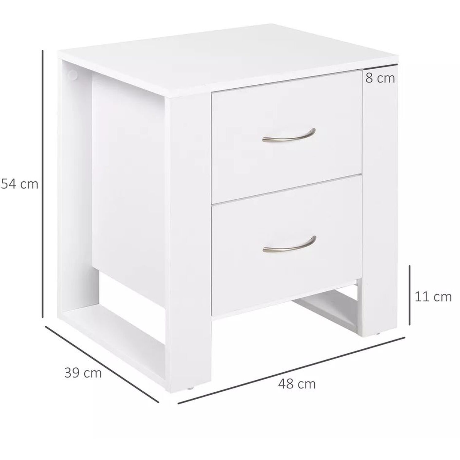 2 Drawer Bedside Table With Handles - White