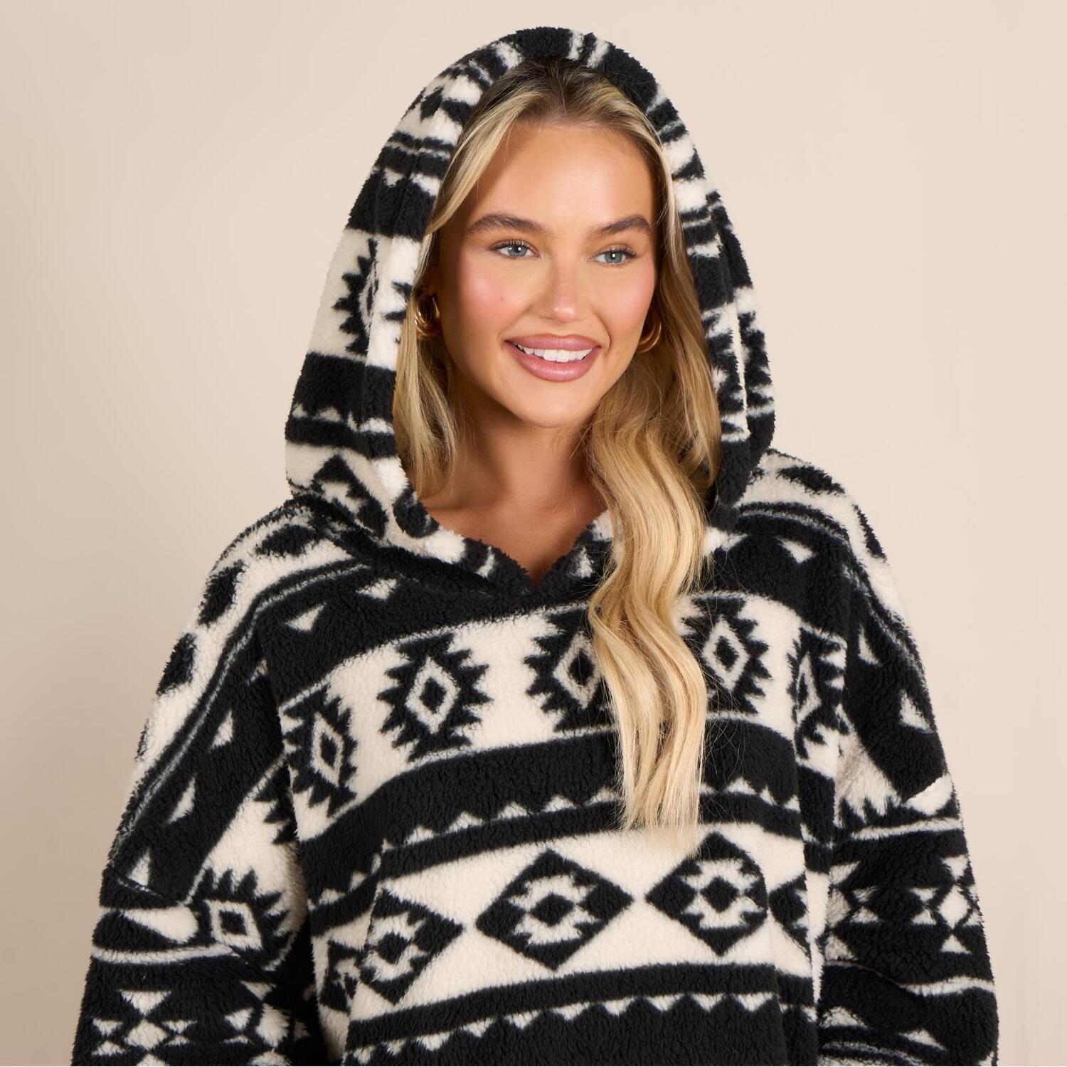 Aztec Oversized Teddy Hoodie Blanket
