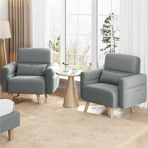 Light Grey / Polyester, Fabric, Rubberwood, Foam Yaheetech Small Fabric Loveseat Sofa with Pillows shot 7664498