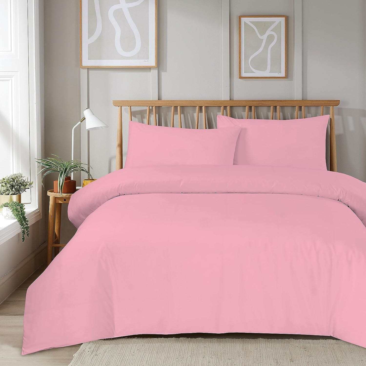 Super Soft Plain Duvet Set - Blush Pink Double