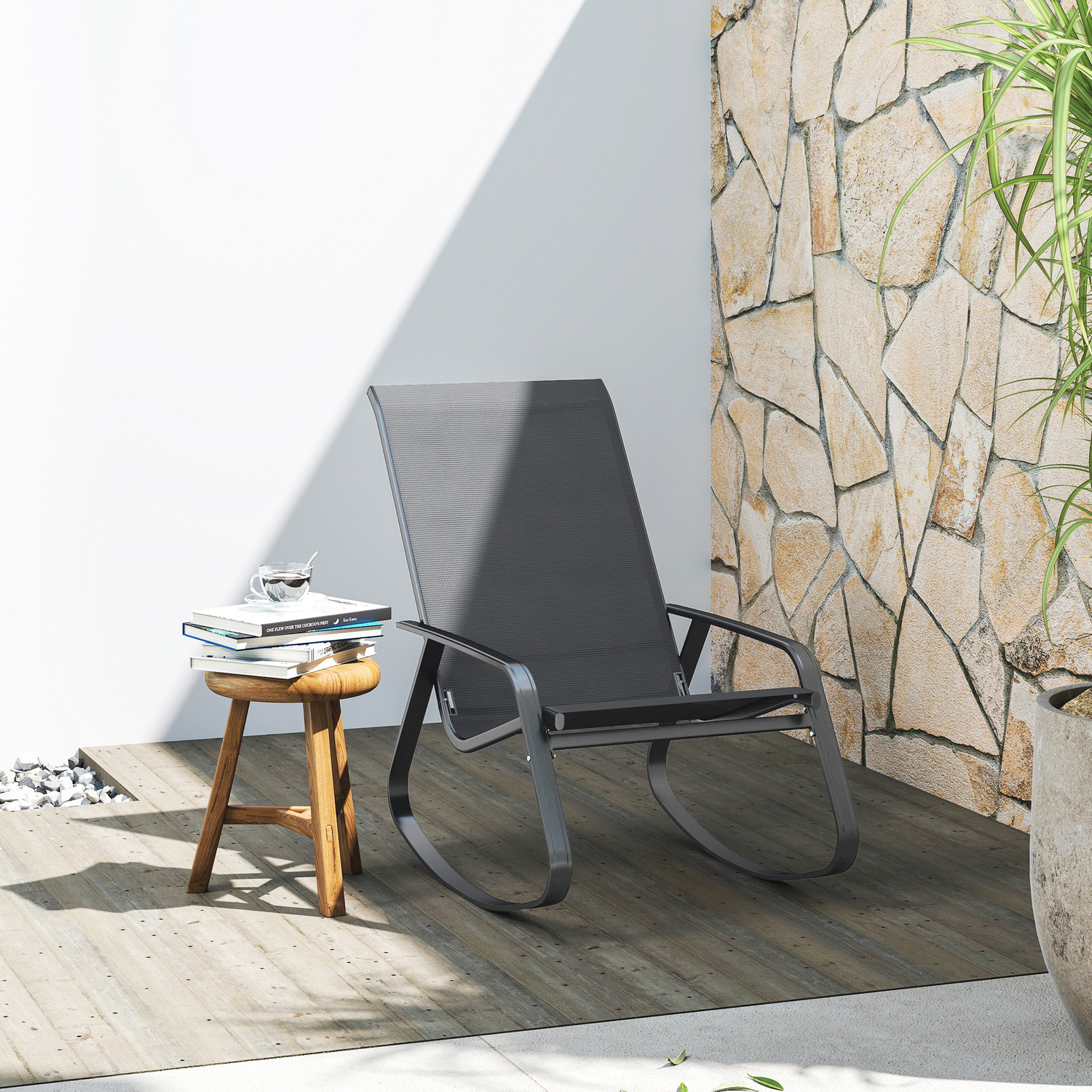 Outsunny Garden Rocking Chair with Armrests