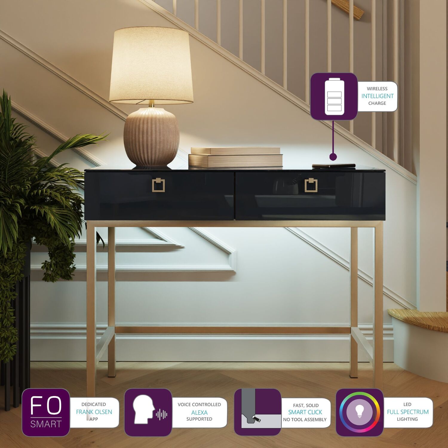 Lyra Console Table - Black Glassmetalmdf