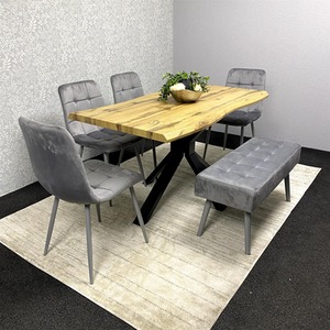 Grey / 140cm Kosy Koala Dining Table Set with Velvet Chairs and Bench shot 8246999