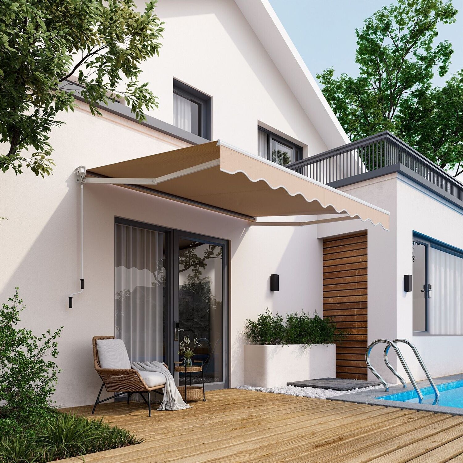 Retractable Awning Sun Shade Shelter - Beige