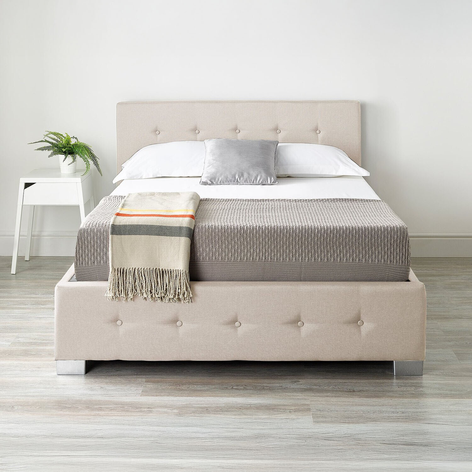 Aspire End Lift Ottoman Storage Bed - Natural Linen Fabric / Superking