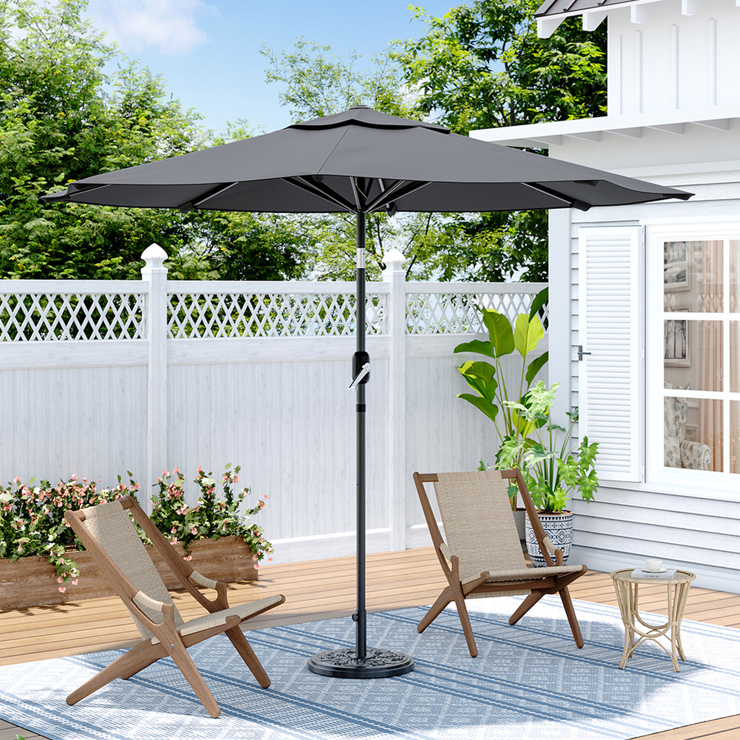 Kidkid Rotating Garden Parasol With Cement Base - Grey