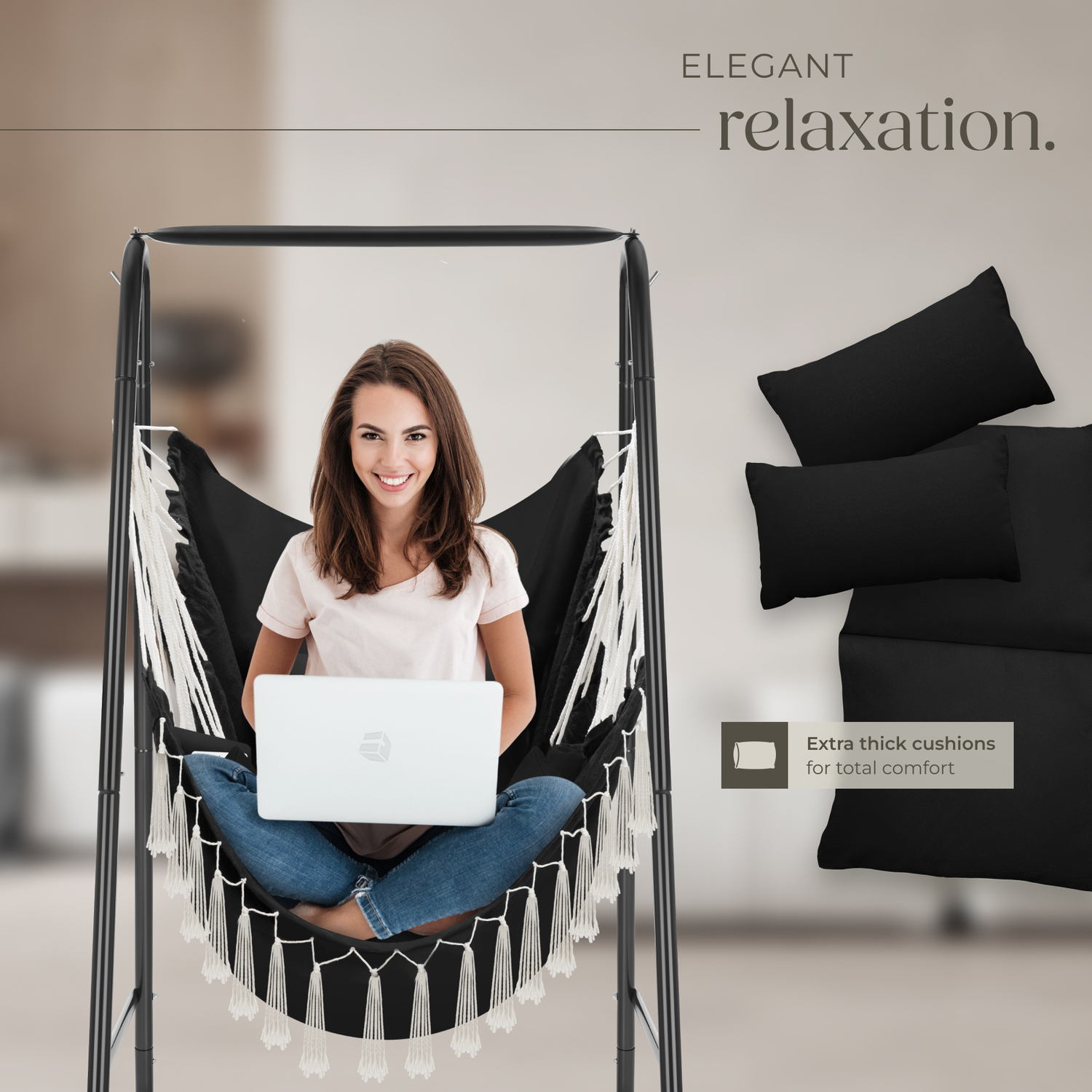 Swing Chair Alison - 3 Thick Pillows, Book Pocket