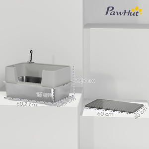 PawHut Stainless Steel Cat Litter Box with Scoop, Litter Mat