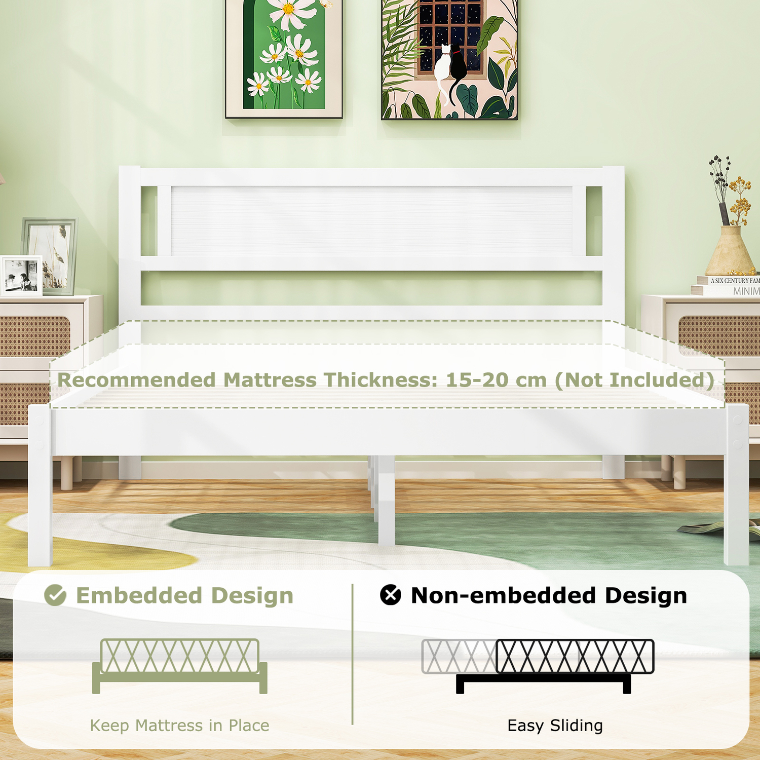 Modern Slat Support Platform Bed Base - White
